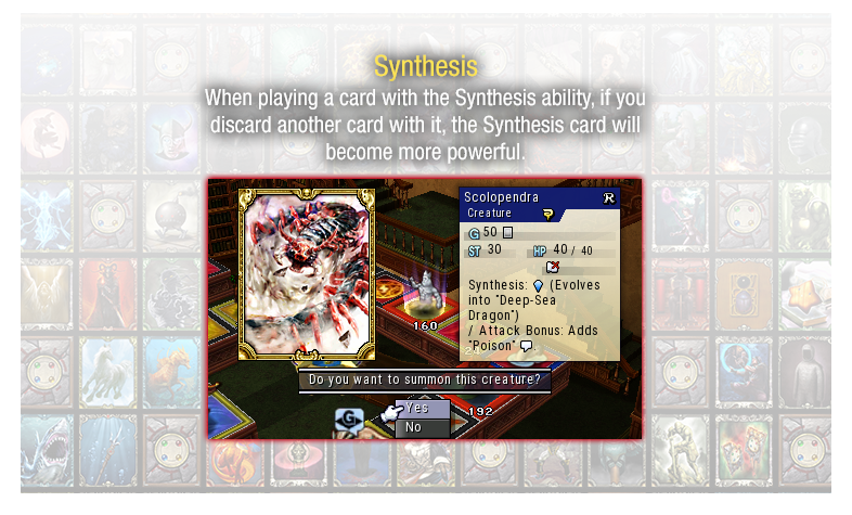Synthesis - When playing a card with the Synthesis ability, if you discard another card with it, the Synthesis card will become more powerful.