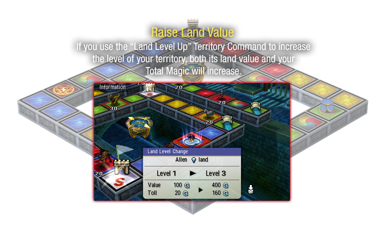 Raise Land Value - If you use the 'Land Level Up' Territory Command to increase the level of your territory, both its land value and your Total Magic will increase.