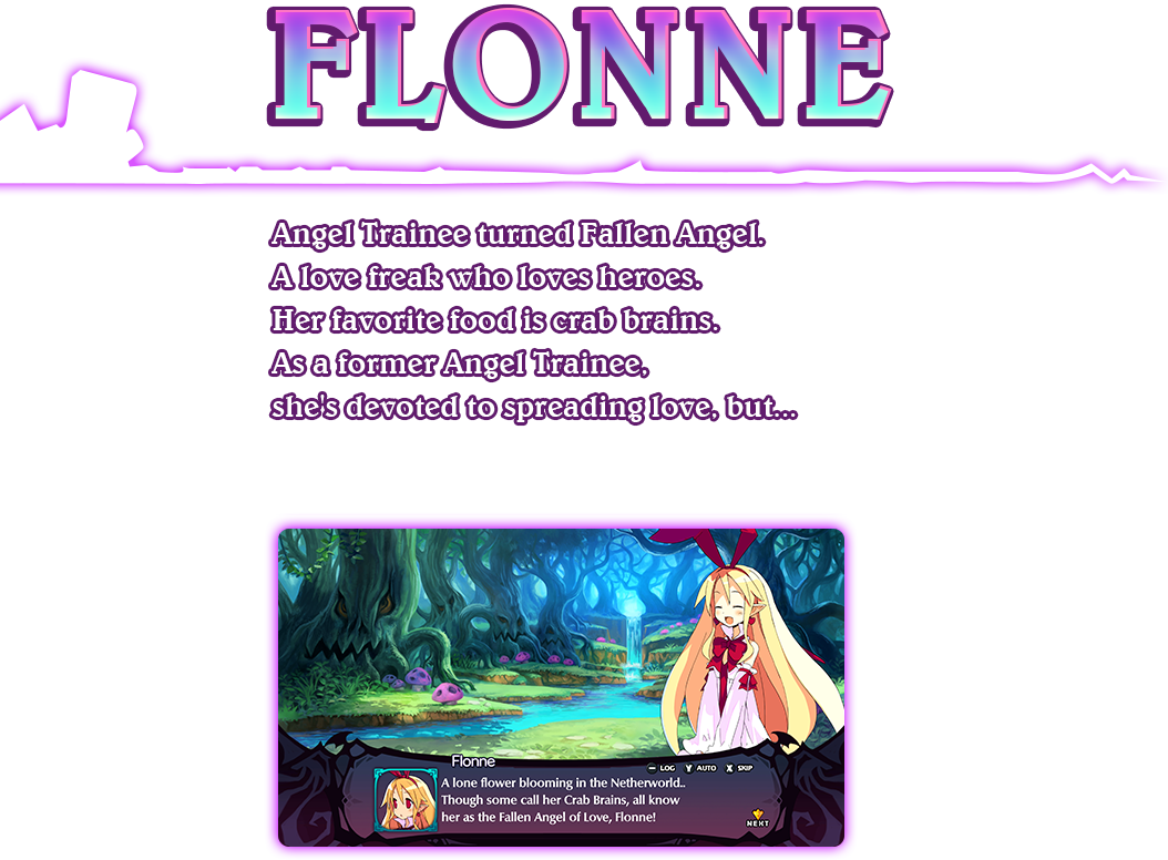 Angel Trainee turned Fallen Angel.
												A love freak who loves heroes.
												Her favorite food is crab brains.
												As a former Angel Trainee,
												she's devoted to spreading love, but...