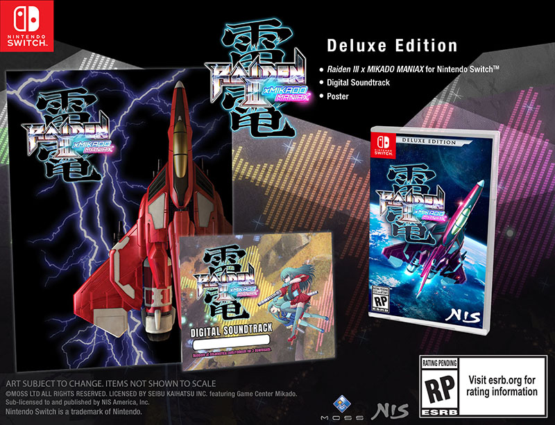 Raiden III Mikado maniax for Nintendo Switch Deluxe Edition with the digital soundtrack, and poster