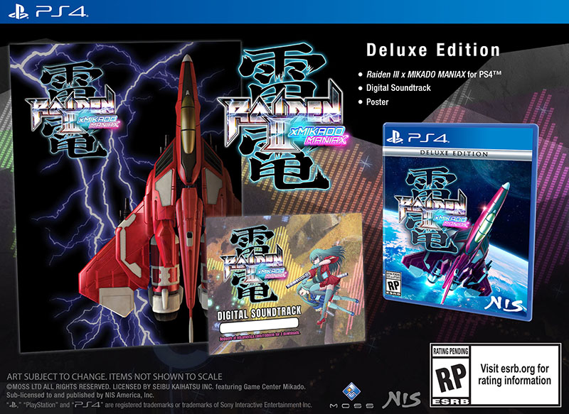 Raiden III Mikado maniax for PS4 Deluxe Edition with the digital soundtrack, and poster