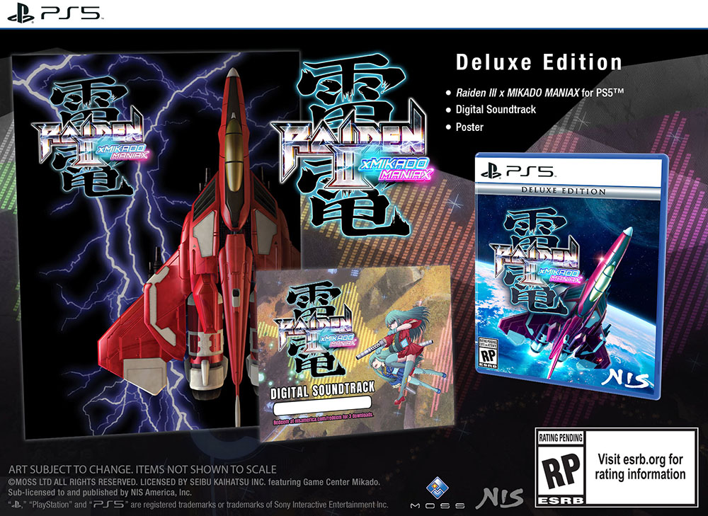 Raiden III Mikado maniax for PS5 Deluxe Edition with the digital soundtrack, and poster