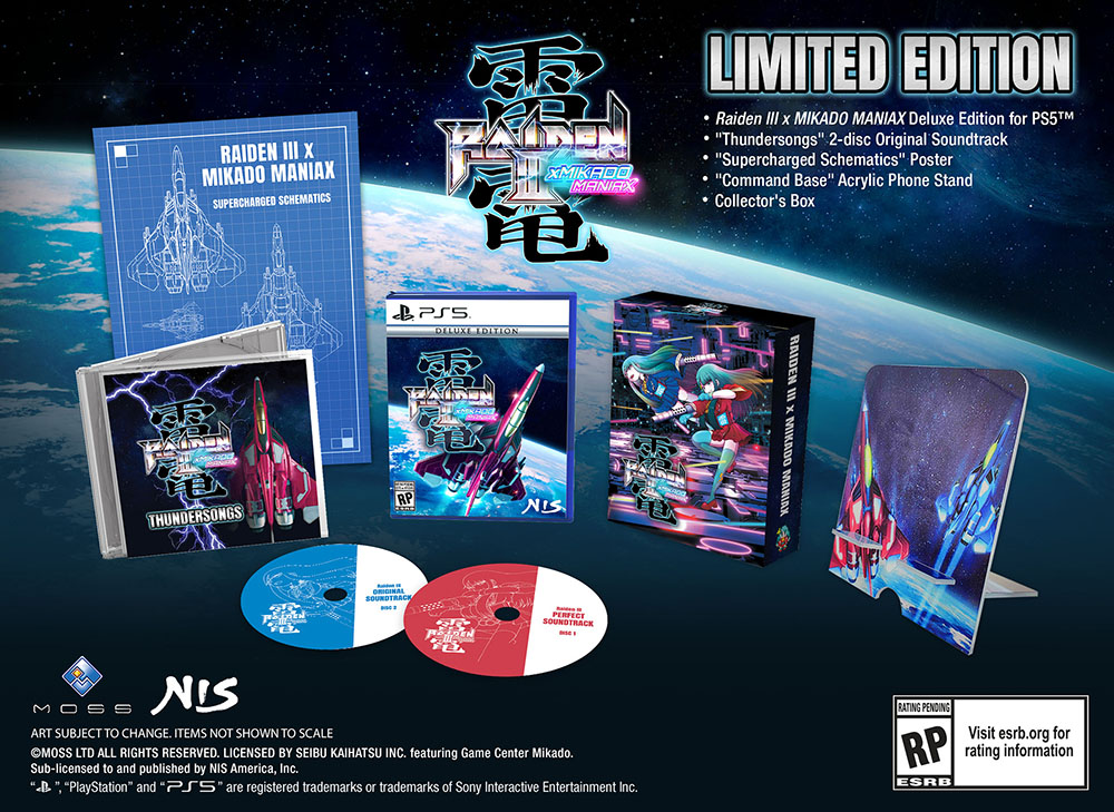 Raiden III x Mikado Limited Edition with 2 disc original soundtrack, supercharged schematics poster, command base Acrylic phone stand, and collector box