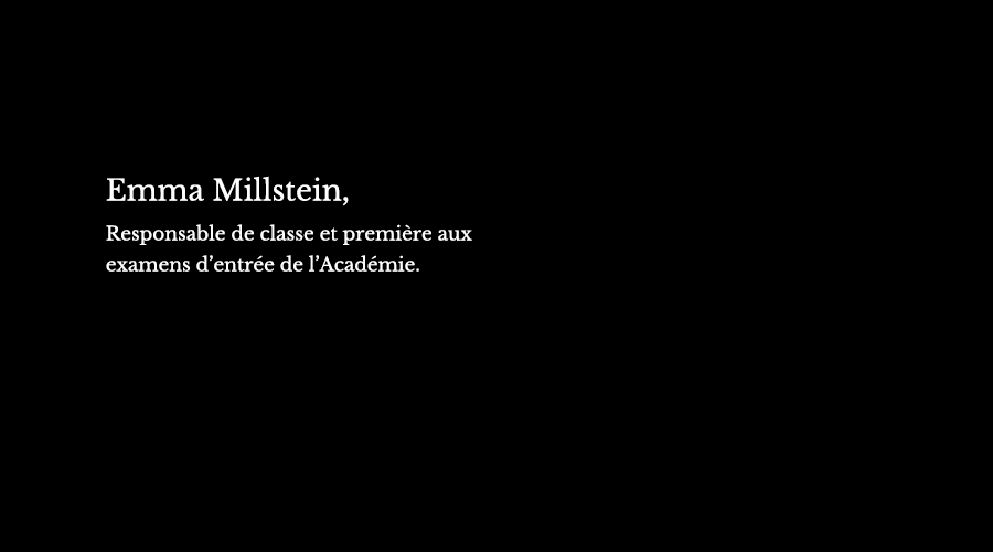 Emma Millstein, responsable de classe, première aux examens d’entrée de l’Académie.